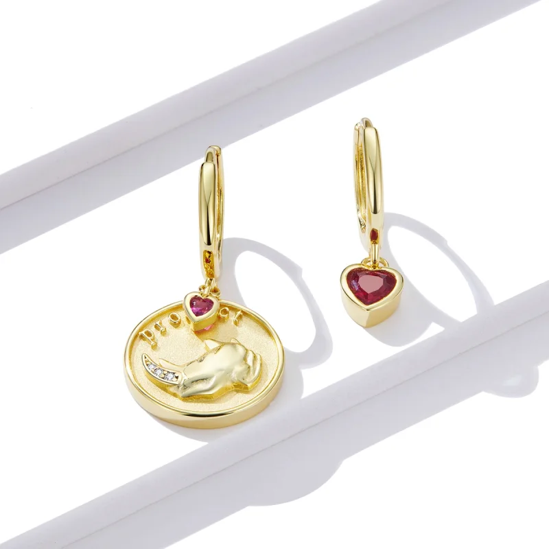 (image for) Pandora Style Rhino and Heart Hoop Earrings - BSE369-R - View 2