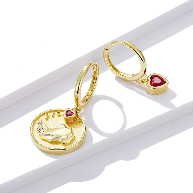 (image for) Pandora Style Rhino and Heart Hoop Earrings - BSE369-R - View 3