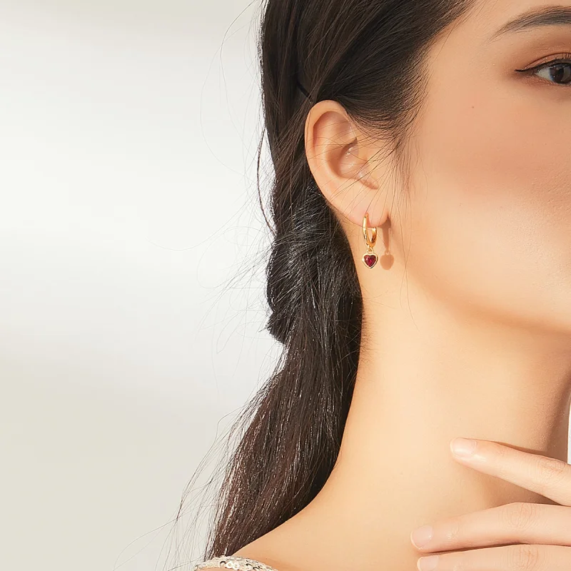 (image for) Pandora Style Rhino and Heart Hoop Earrings - BSE369-R - View 6