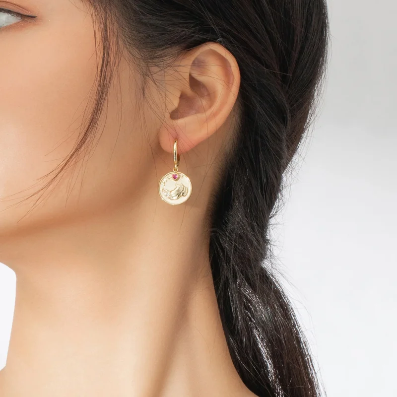 (image for) Pandora Style Rhino and Heart Hoop Earrings - BSE369-R - View 7