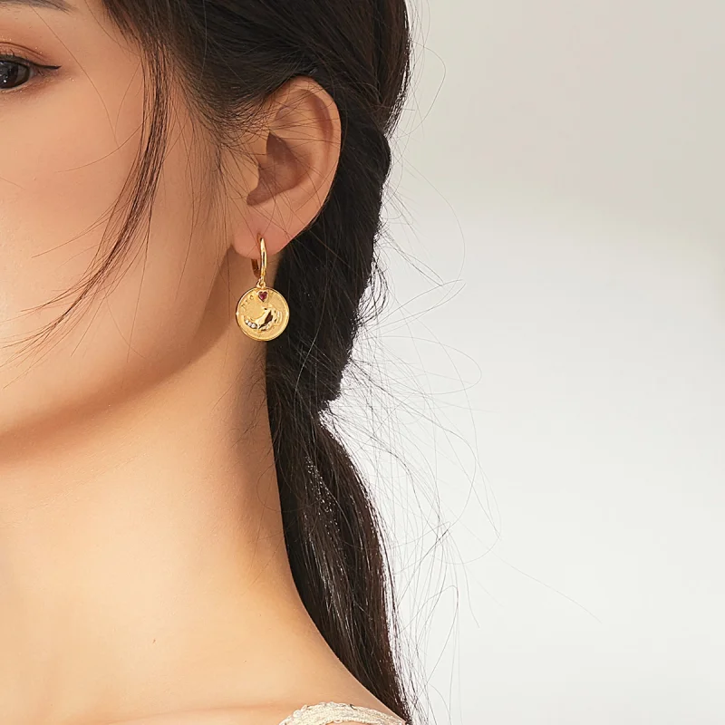 (image for) Pandora Style Rhino and Heart Hoop Earrings - BSE369-R - View 8