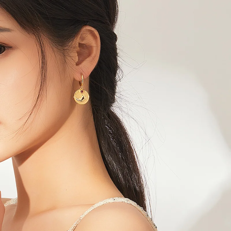 (image for) Pandora Style Rhino and Heart Hoop Earrings - BSE369-R - View 9