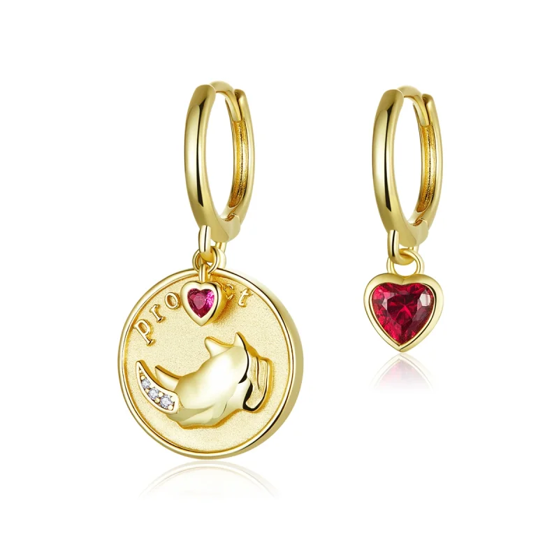 (image for) Pandora Style Rhino and Heart Hoop Earrings - BSE369-R - Product Image