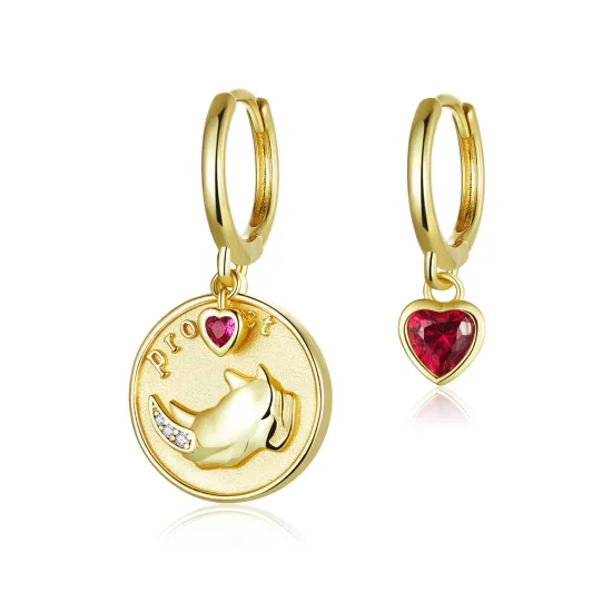Pandora Style Rhino and Heart Hoop Earrings - BSE369-R