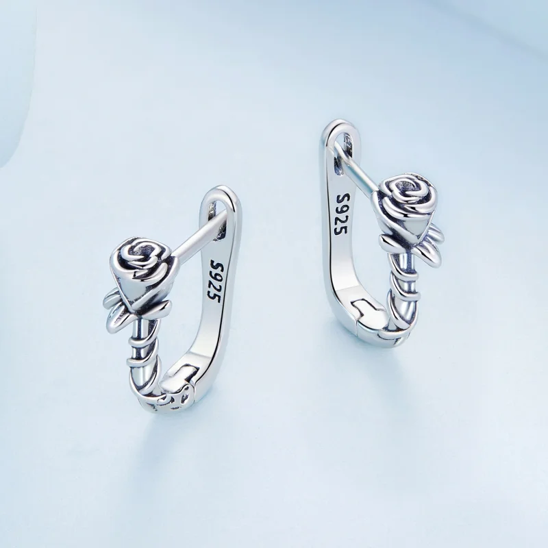 (image for) Pandora Style Roses Hoop Earrings - BSE716 - View 4