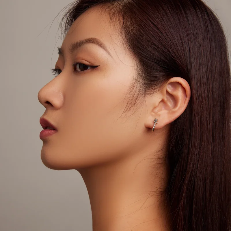 (image for) Pandora Style Roses Hoop Earrings - BSE716 - View 6