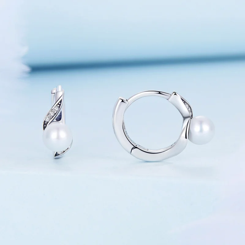 (image for) Pandora Style Shell Beads Hoop Earrings - BSE710 - View 2