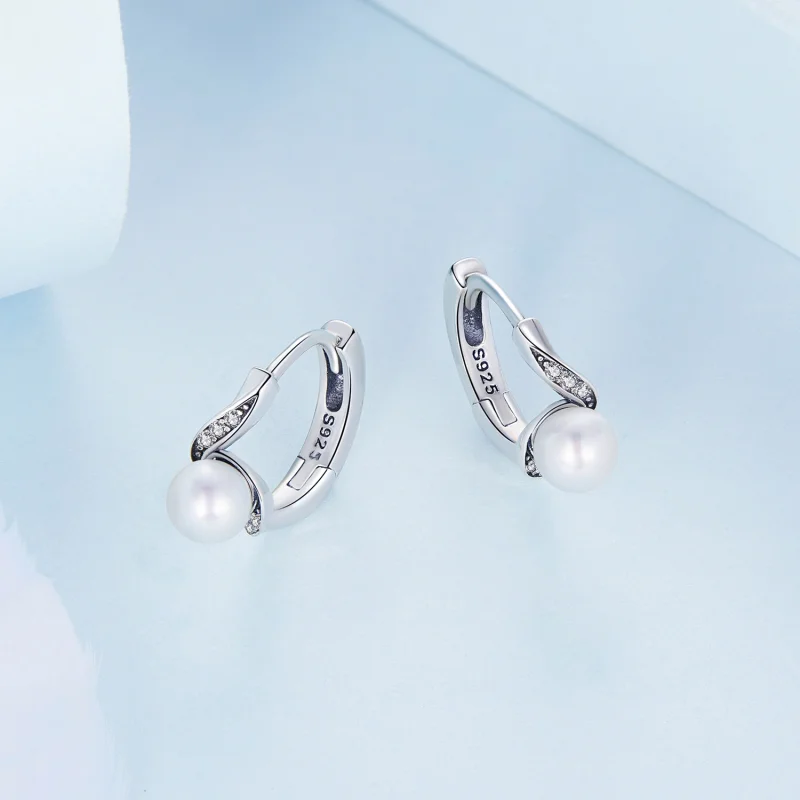 (image for) Pandora Style Shell Beads Hoop Earrings - BSE710 - View 3