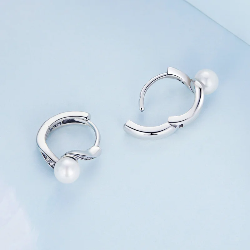 (image for) Pandora Style Shell Beads Hoop Earrings - BSE710 - View 4