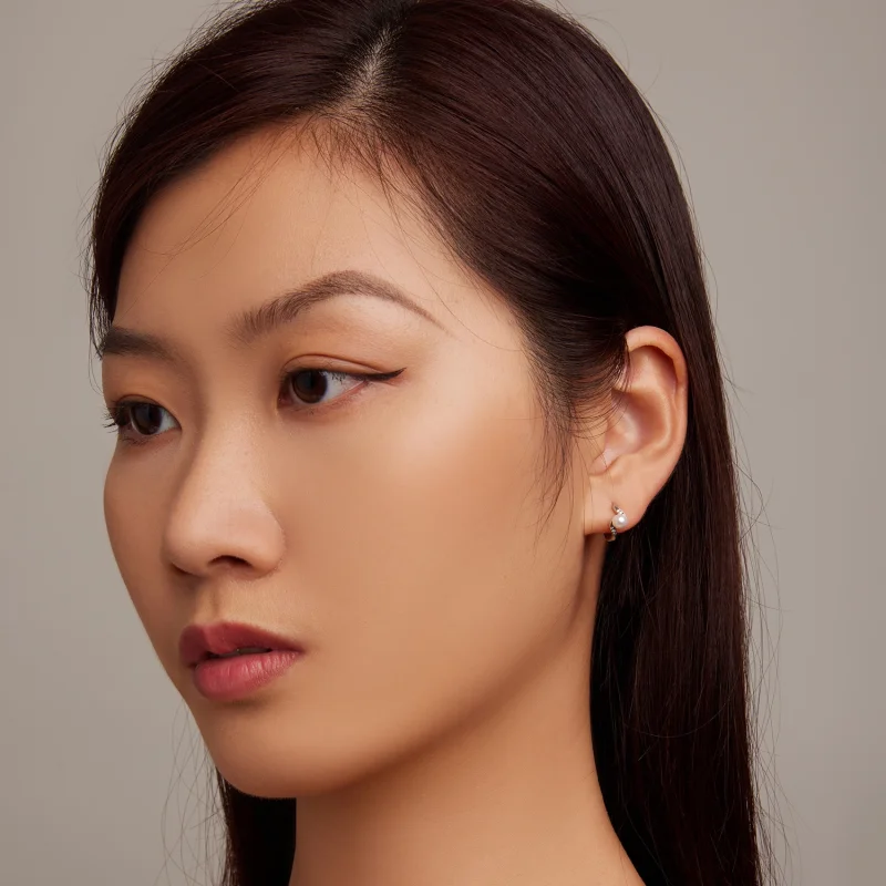 (image for) Pandora Style Shell Beads Hoop Earrings - BSE710 - View 5