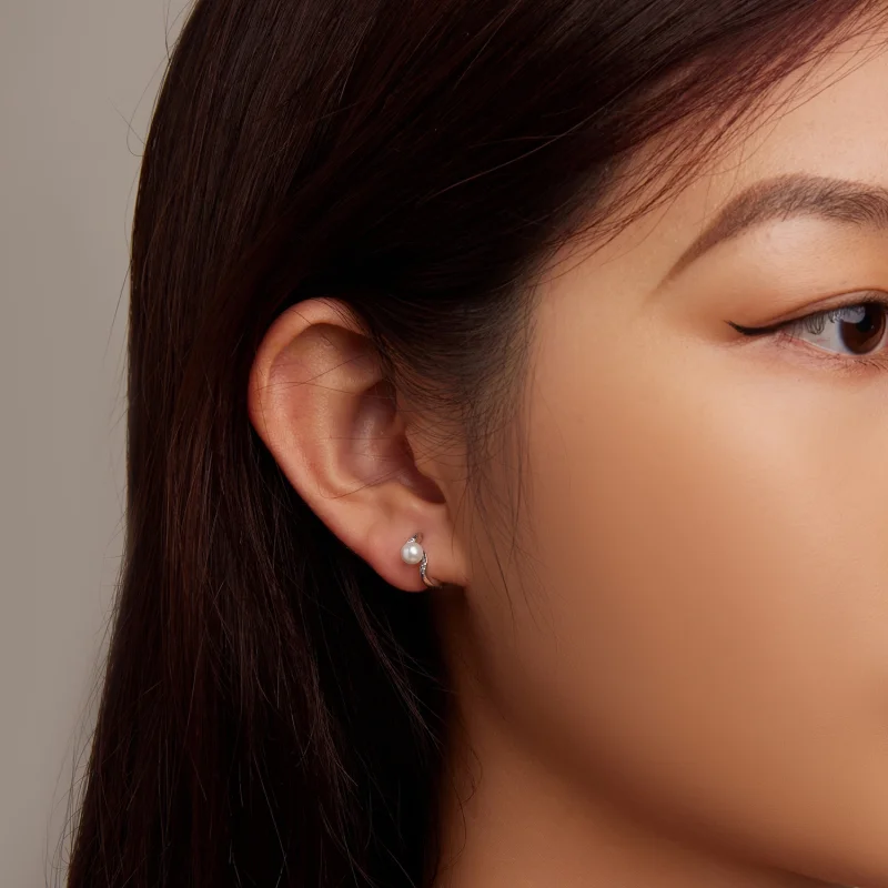 (image for) Pandora Style Shell Beads Hoop Earrings - BSE710 - View 7