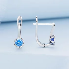 Pandora Style Simple Blue Zirconium Hoop Earrings - BSE686 Pandora Style Simple Blue Zirconium Hoop Earrings - BSE686