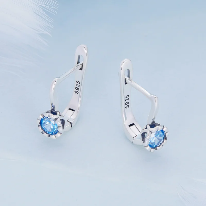 (image for) Pandora Style Simple Blue Zirconium Hoop Earrings - BSE686 - View 3
