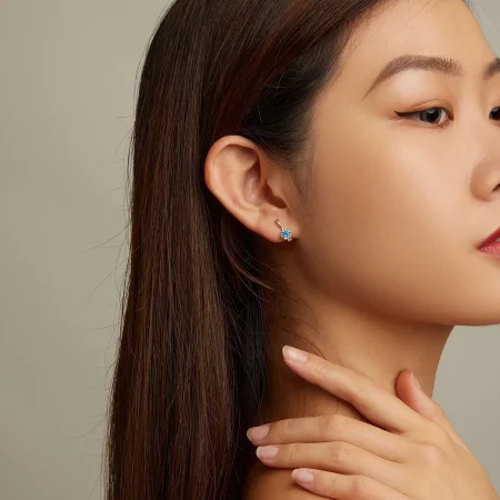 Pandora Style Simple Blue Zirconium Hoop Earrings - BSE686