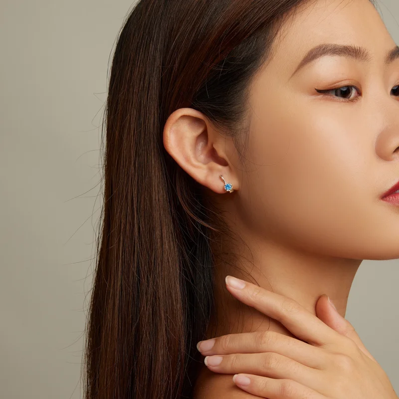 (image for) Pandora Style Simple Blue Zirconium Hoop Earrings - BSE686 - View 7