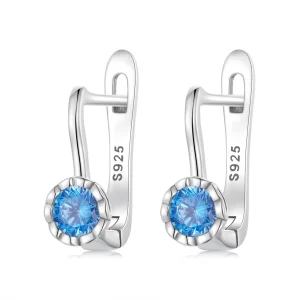 (image for) Pandora Style Simple Blue Zirconium Hoop Earrings - BSE686