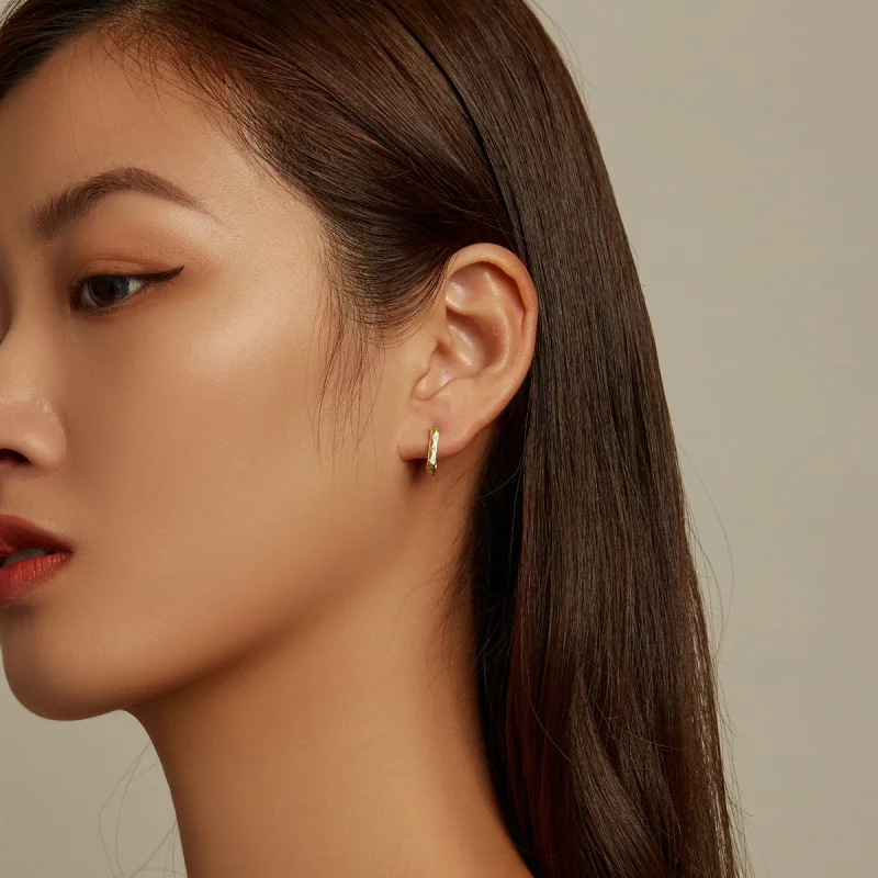 (image for) Pandora Style Simple Color Contrast Hoop Earrings - SCE1371-GN - View 5