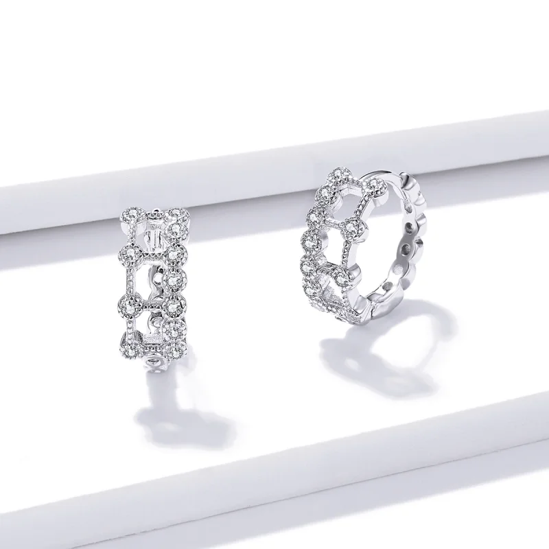 (image for) Pandora Style Simple Double Layer Hoop Earrings - BSE458 - View 2