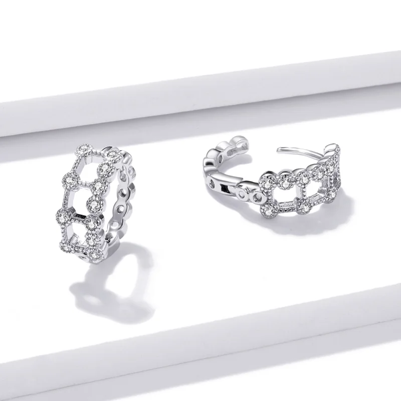 (image for) Pandora Style Simple Double Layer Hoop Earrings - BSE458 - View 4