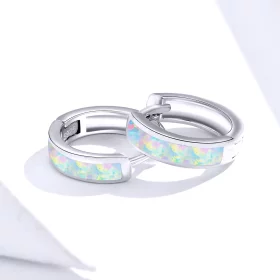 Pandora Style Simple Opal Hoop Earrings - SCE861 Pandora Style Simple Opal Hoop Earrings - SCE861
