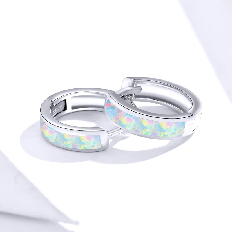 (image for) Pandora Style Simple Opal Hoop Earrings - SCE861 - View 2