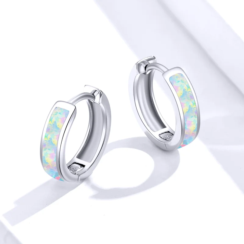 (image for) Pandora Style Simple Opal Hoop Earrings - SCE861 - View 3