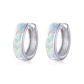 Pandora Style Simple Opal Hoop Earrings - SCE861 Pandora Style Simple Opal Hoop Earrings - SCE861