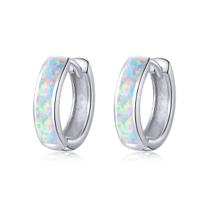 (image for) Pandora Style Simple Opal Hoop Earrings - SCE861
