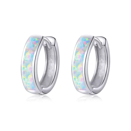 Pandora Style Simple Opal Hoop Earrings - SCE861