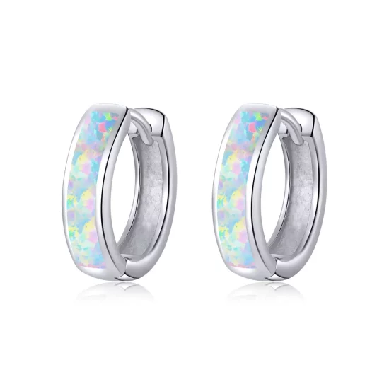 Pandora Style Simple Opal Hoop Earrings - SCE861