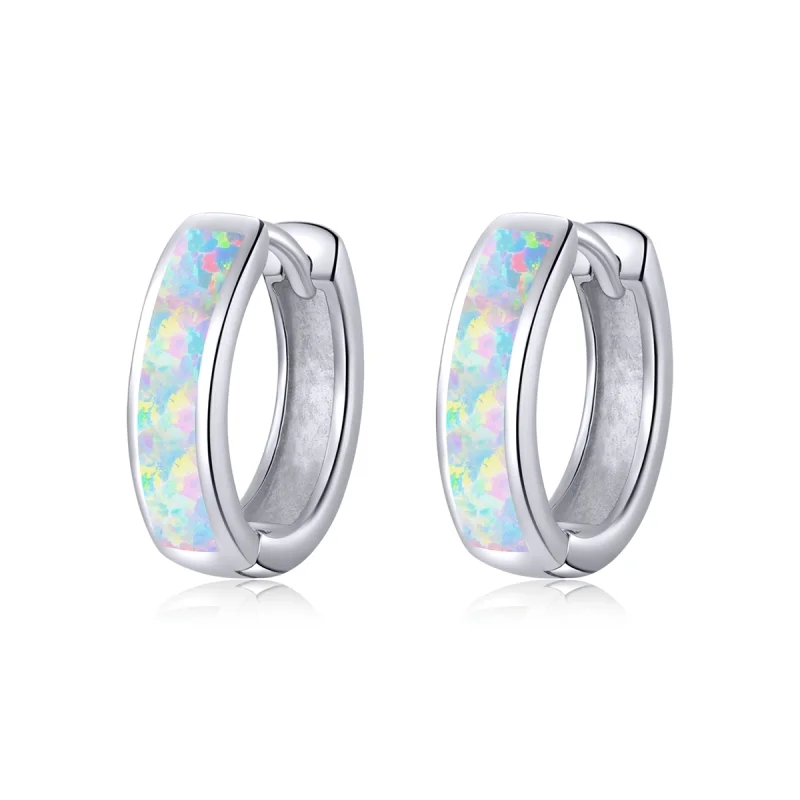 (image for) Pandora Style Simple Opal Hoop Earrings - SCE861 - Product Image