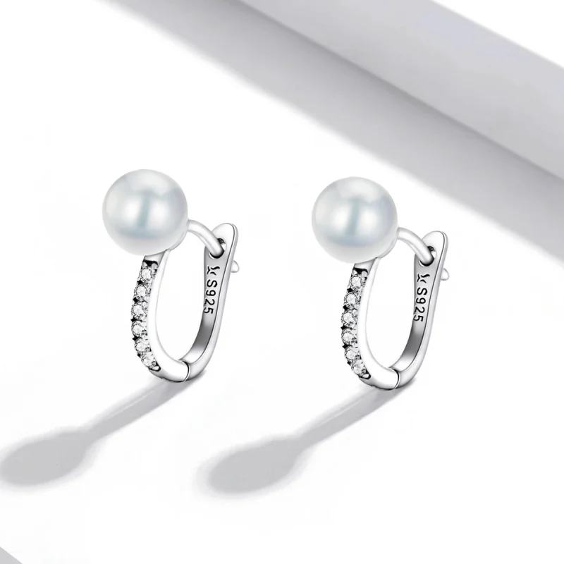 (image for) Pandora Style Simple Shell Beads Hoop Earrings - SCE1288 - View 2