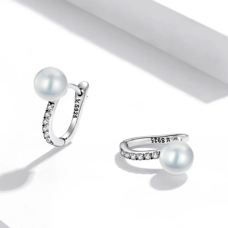 (image for) Pandora Style Simple Shell Beads Hoop Earrings - SCE1288 - View 3