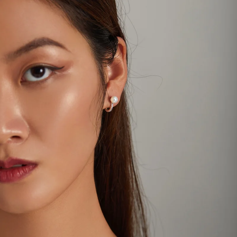 (image for) Pandora Style Simple Shell Beads Hoop Earrings - SCE1288 - View 5