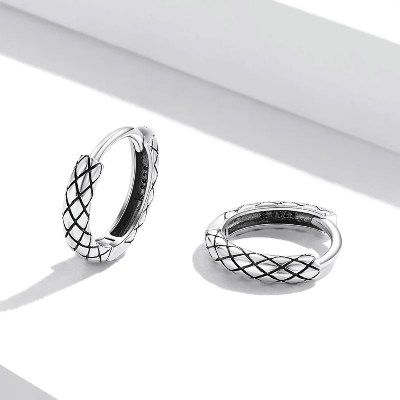 (image for) Pandora Style Snake Pattern Hoop Earrings - SCE1354 - View 3