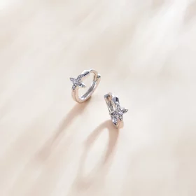 Pandora Style Sparkle Flower Hoop Earrings - SCE1043 Pandora Style Sparkle Flower Hoop Earrings - SCE1043