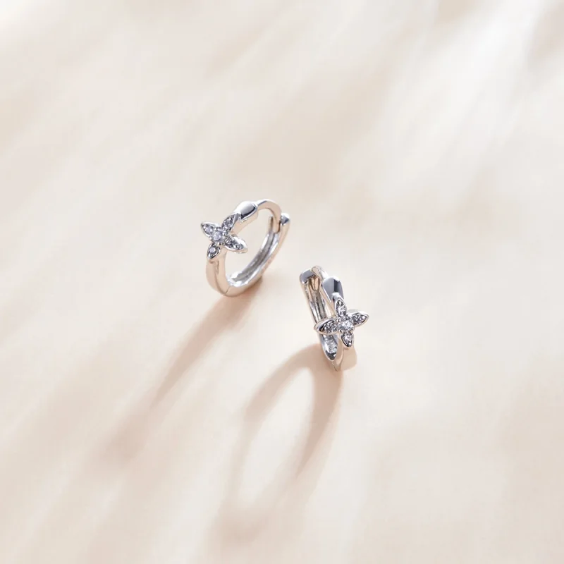 (image for) Pandora Style Sparkle Flower Hoop Earrings - SCE1043 - View 2