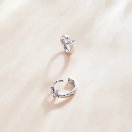 Pandora Style Sparkle Flower Hoop Earrings - SCE1043