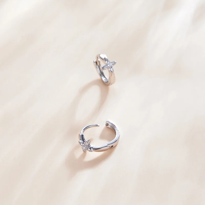 (image for) Pandora Style Sparkle Flower Hoop Earrings - SCE1043 - View 3