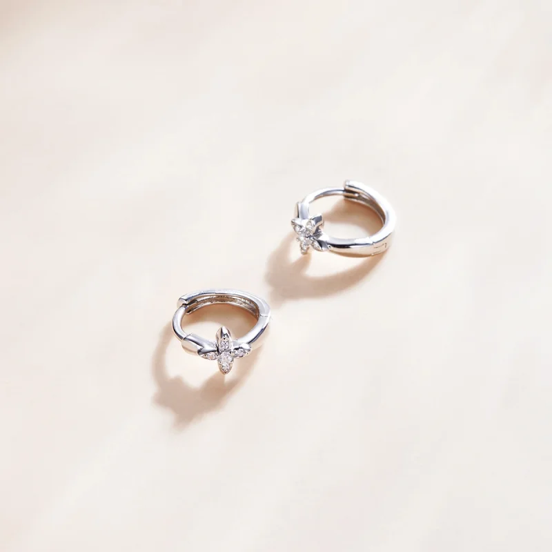 (image for) Pandora Style Sparkle Flower Hoop Earrings - SCE1043 - View 4