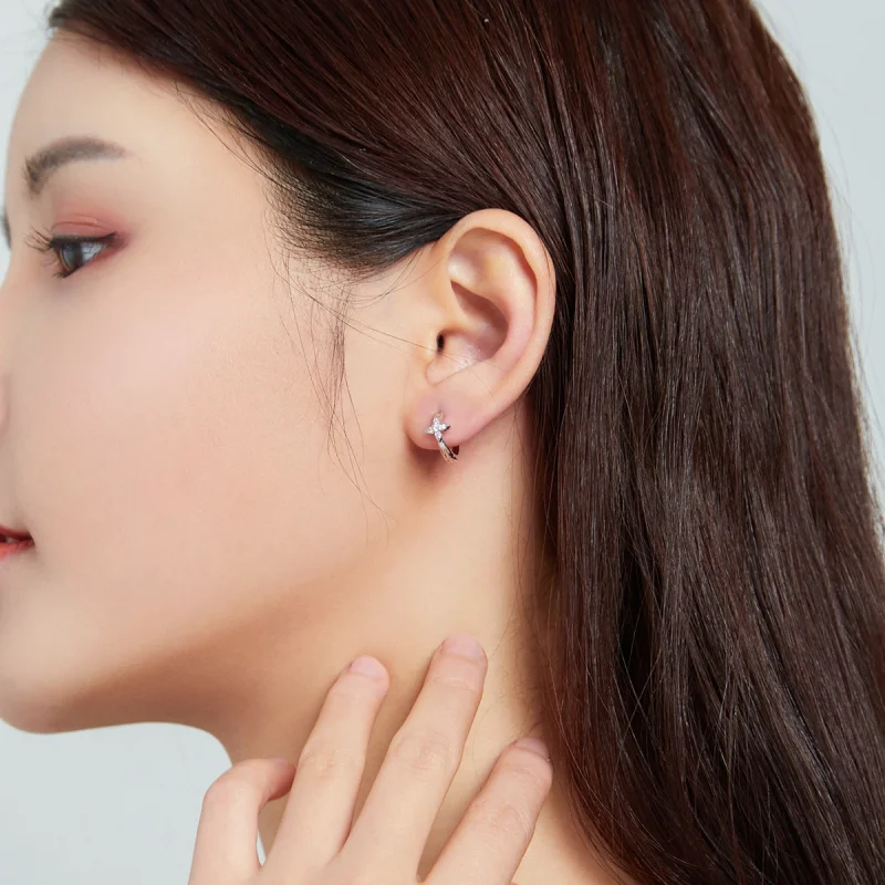 (image for) Pandora Style Sparkle Flower Hoop Earrings - SCE1043 - View 6