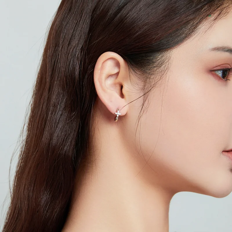 (image for) Pandora Style Sparkle Flower Hoop Earrings - SCE1043 - View 7