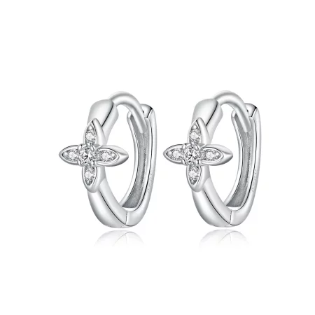 Pandora Style Sparkle Flower Hoop Earrings - SCE1043