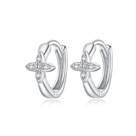 Pandora Style Sparkle Flower Hoop Earrings - SCE1043