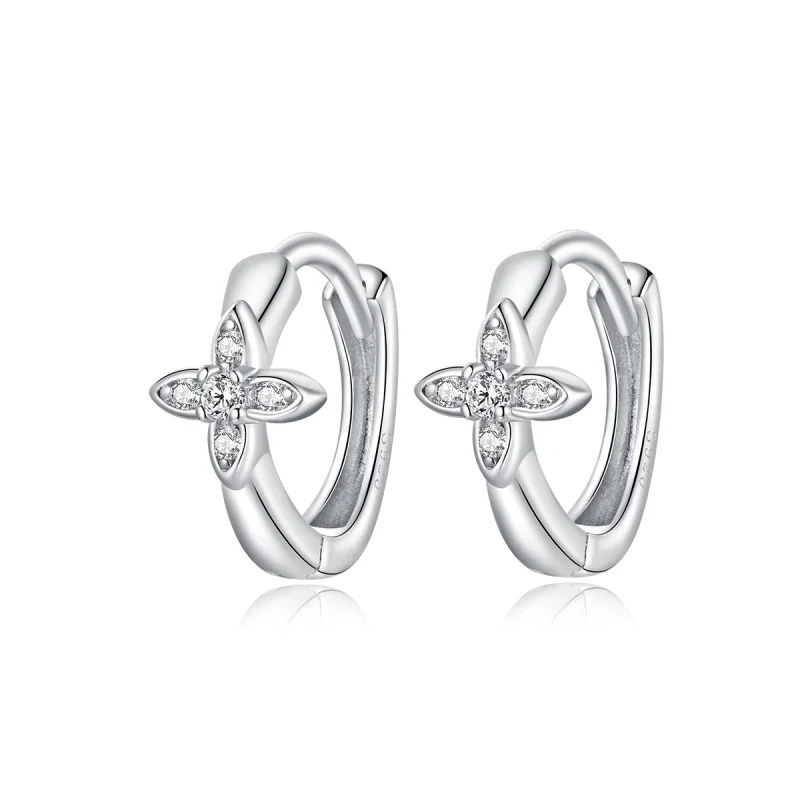 (image for) Pandora Style Sparkle Flower Hoop Earrings - SCE1043 - Product Image