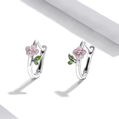 Pandora Style Spring Cherry Blossoms Hoop Earrings - SCE1287