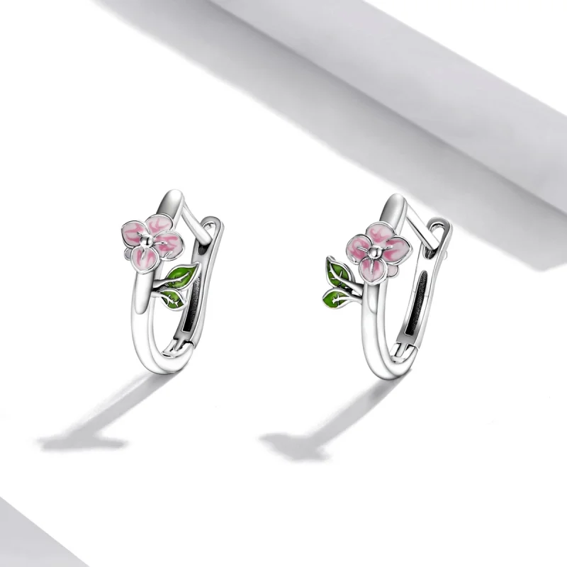 (image for) Pandora Style Spring Cherry Blossoms Hoop Earrings - SCE1287 - View 2
