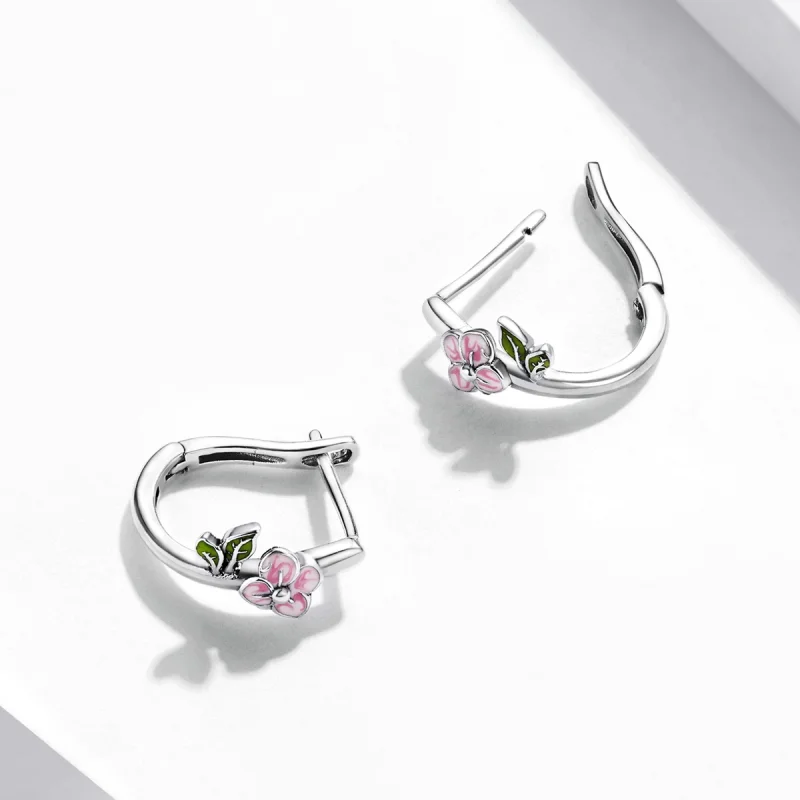 (image for) Pandora Style Spring Cherry Blossoms Hoop Earrings - SCE1287 - View 3