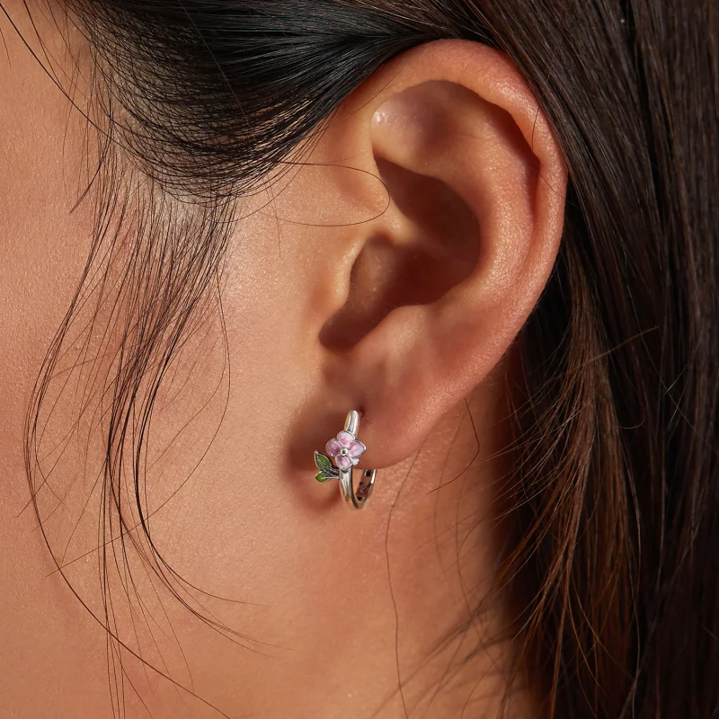 (image for) Pandora Style Spring Cherry Blossoms Hoop Earrings - SCE1287 - View 5