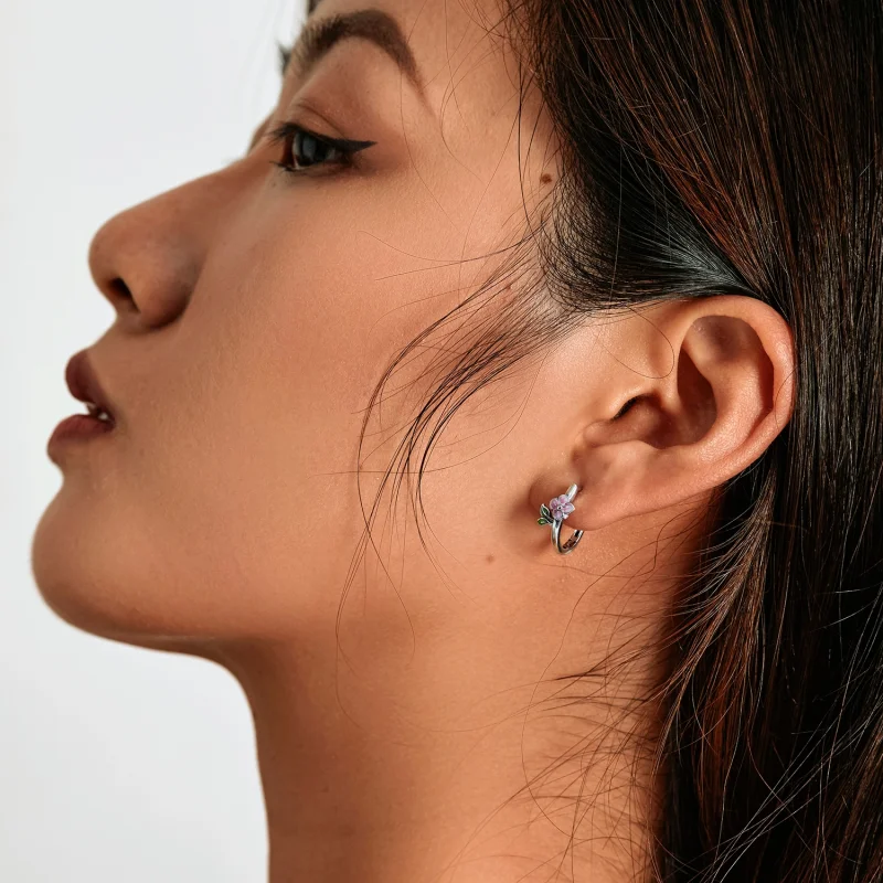 (image for) Pandora Style Spring Cherry Blossoms Hoop Earrings - SCE1287 - View 6